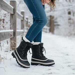 Sorel Caribou Winter Snow Boots Womens 6.5 Waterproof Leather Insulated Black